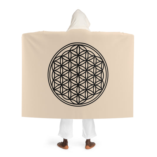 BLUME DES LEBEN SCHWARZ • Kapuzen Kuscheldecke Beige Creme • Wohndecke Sherpa 130cm x 180cm