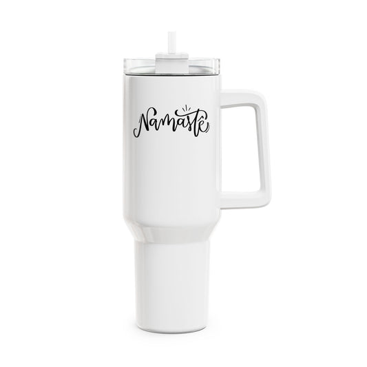 NAMASTE SCHRFITZUG KUNSTVOLL • Tumbler mit Henkel & Strohhalm • XXL Reisebecher 1,2L - YOGA SANTA