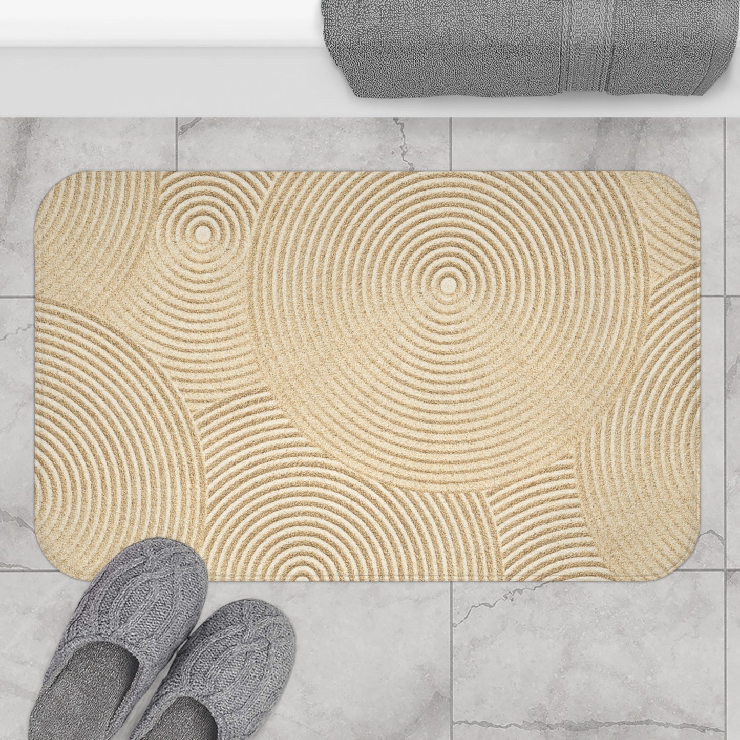 ZEN GARTEN - OPTISCHE ILLUSION STRAND • Badvorleger / Fussmatte / Badteppich EXTRA Weich • 43 x 61 cm & 53 x 86 cm