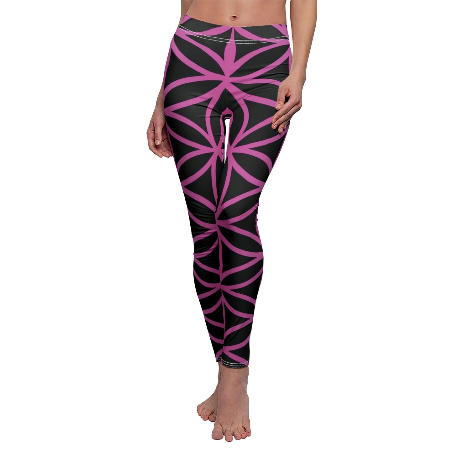 BLUME DES LEBENS LEGGINGS •  Exgtravagante, Außergewöhnliche Leggins Pink Schwarz • Beste Leggings für Sport & Alltag