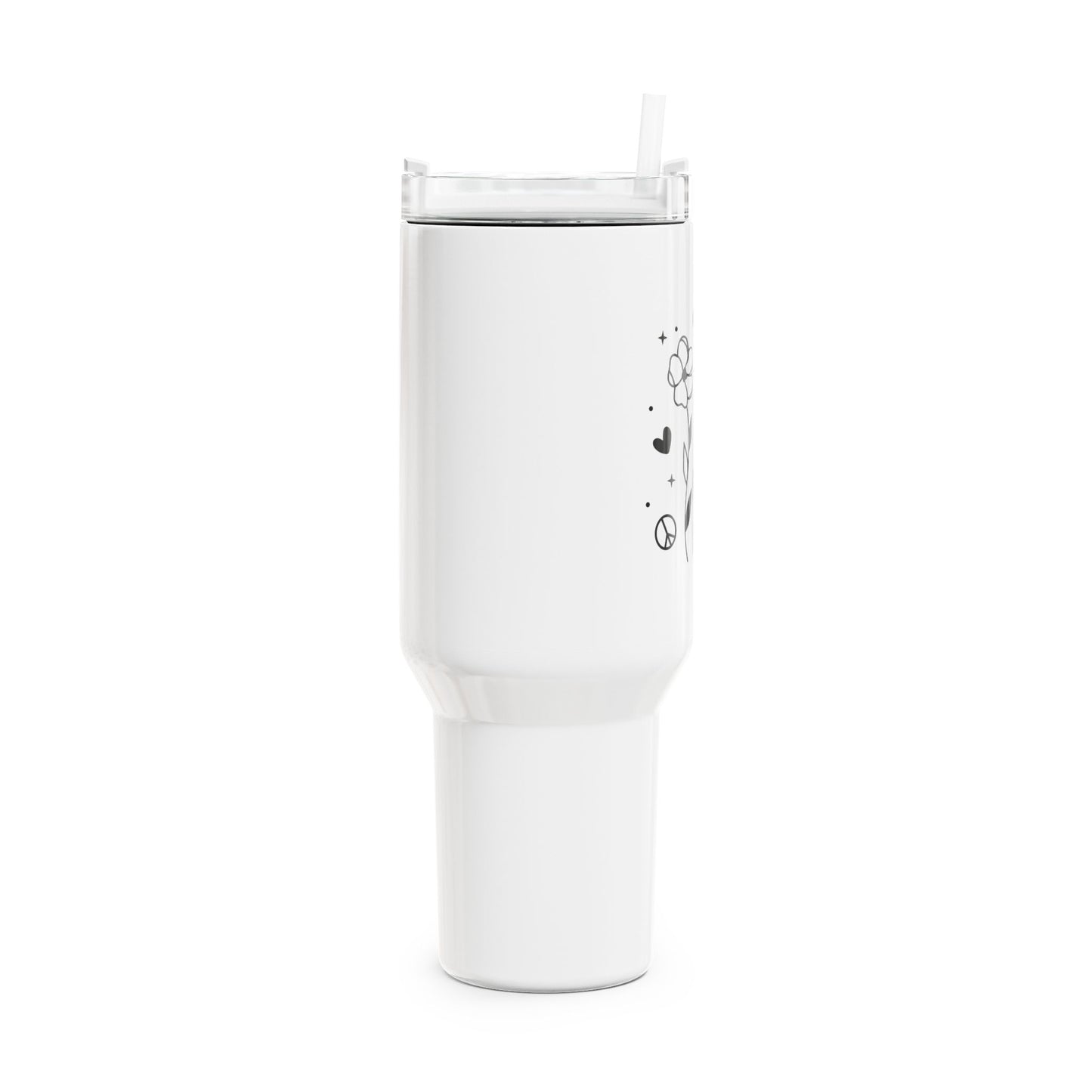 PEACE LOVE BLUME MOND HERZ STERNE • Tumbler mit Henkel & Strohhalm • XXL Reisebecher 1,2L - YOGA SANTA