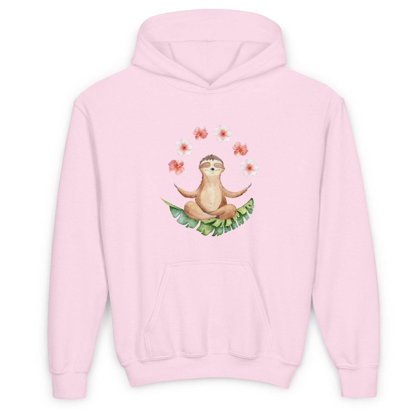 FAULTIER MEDITATION TIERYOGA NIEDLICH SÜß MIT BLUMEN • Kinder Hoodie für Mädchen & Jungen (7–16 Jahre) | Kuschelweiche Baumwolle 🌿