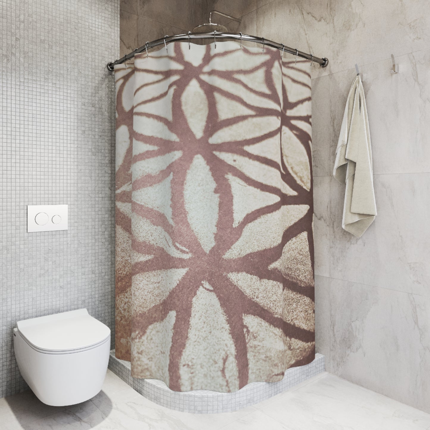 BLUME DES LEBENS SCHATTEN RETRO • Hochwertiger, Schöner Duschvorhang 180x200 cm Beige