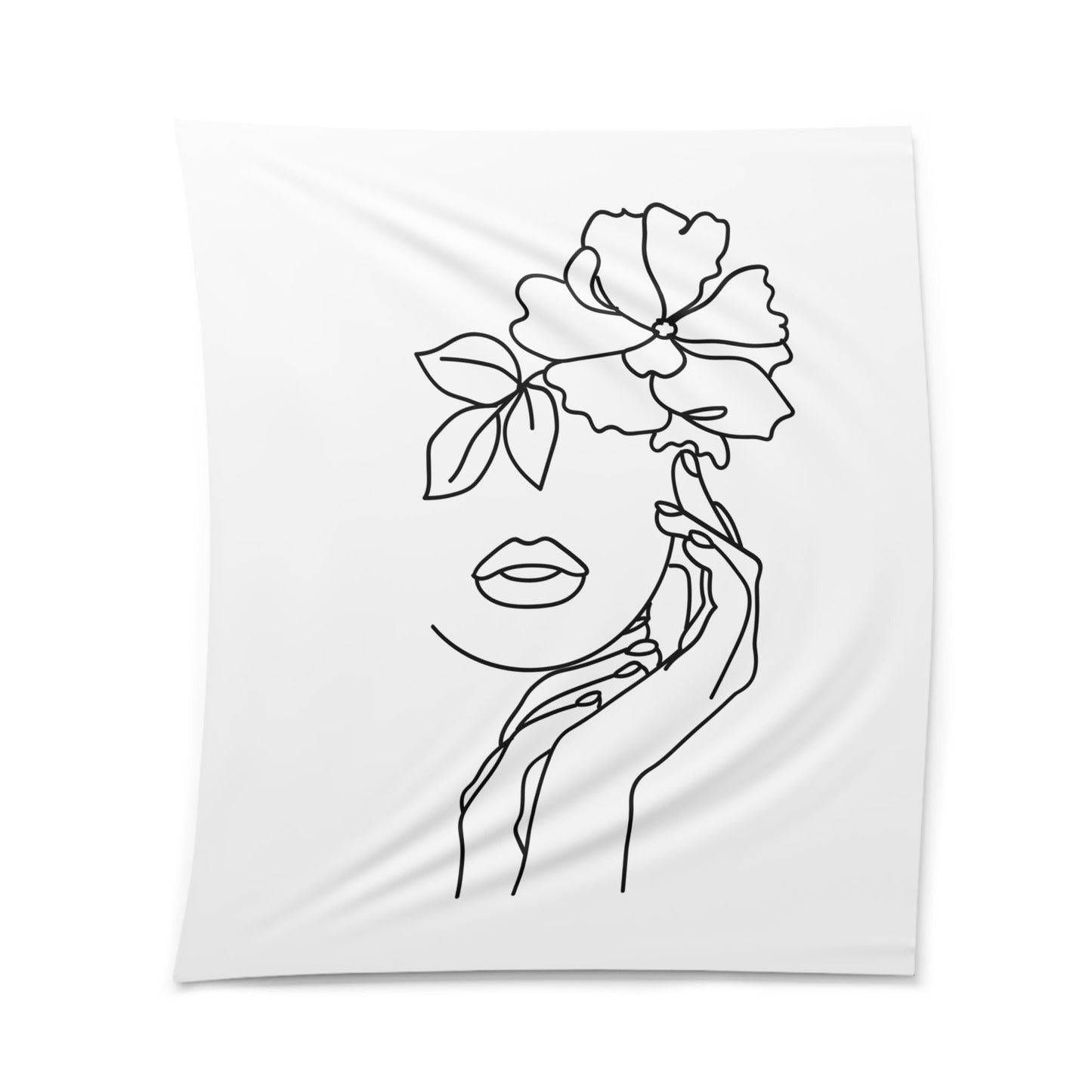 SCHÖNE FRAU mit BLUMEN - Ästhetisch • Wandtuch • Wandttepich Schwarz Weiß • Wanddekor in v. Größen bis XXL