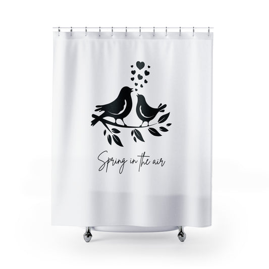 SPRING IN THE AIR - VERLIEBTE VÖGEL • LOVE Liebesbotschaft • Duschvorhang 180x200 cm Weiss