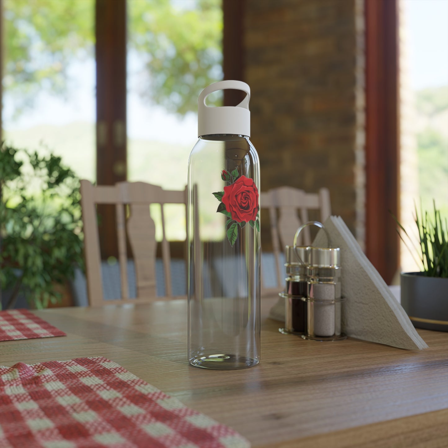 ROSE ROT • ÄSTHETISCHES BLUMENMOTIV • Wasserflasche Sky 650 ml