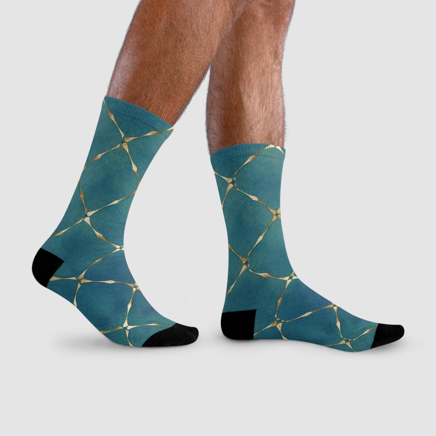 KARIERTE SOCKEN • HAPPY SOCKS Crew Socken Grün Türkis mit Motiv