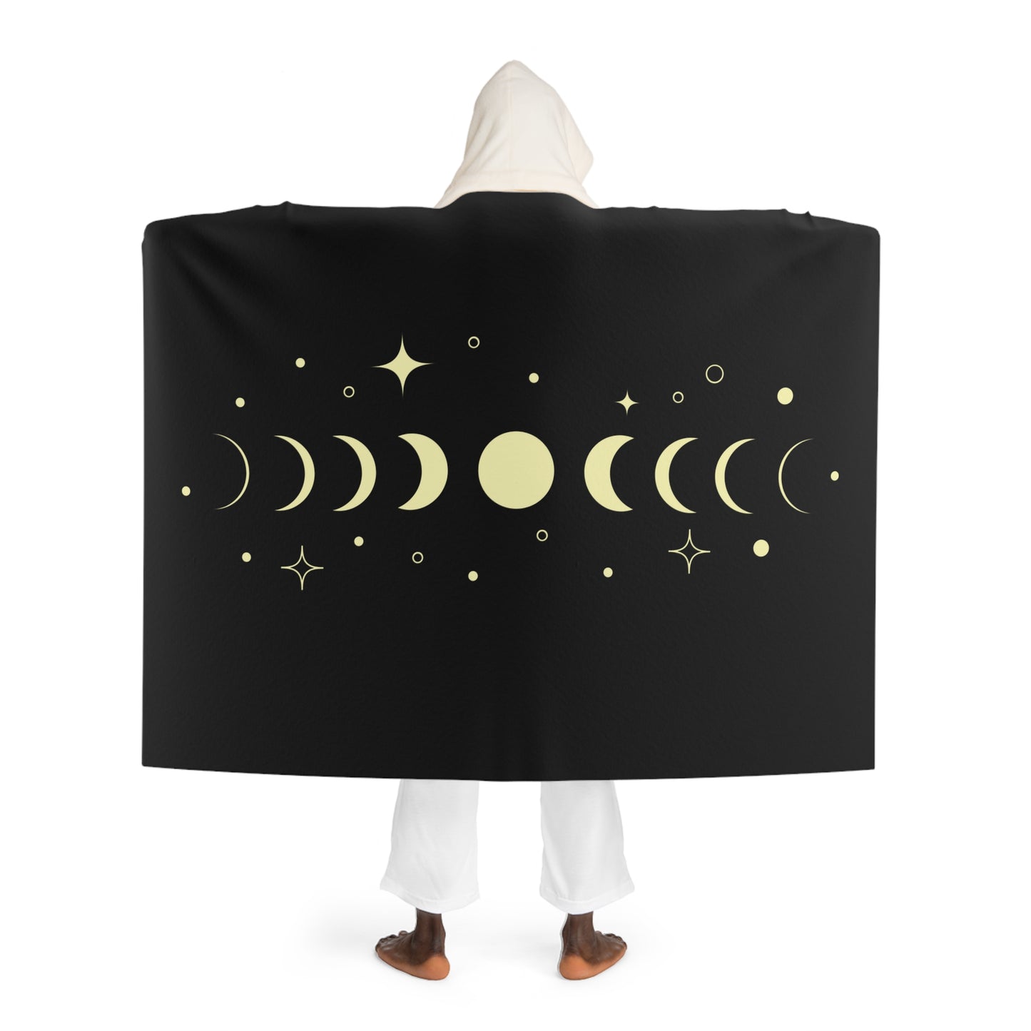 SONNE MOND STERNE - MONDZYKLUS MONDPHASEN STERNENDECKE • Kapuzen Kuscheldecke • Wohndecke Sherpa 130cm x 180cm