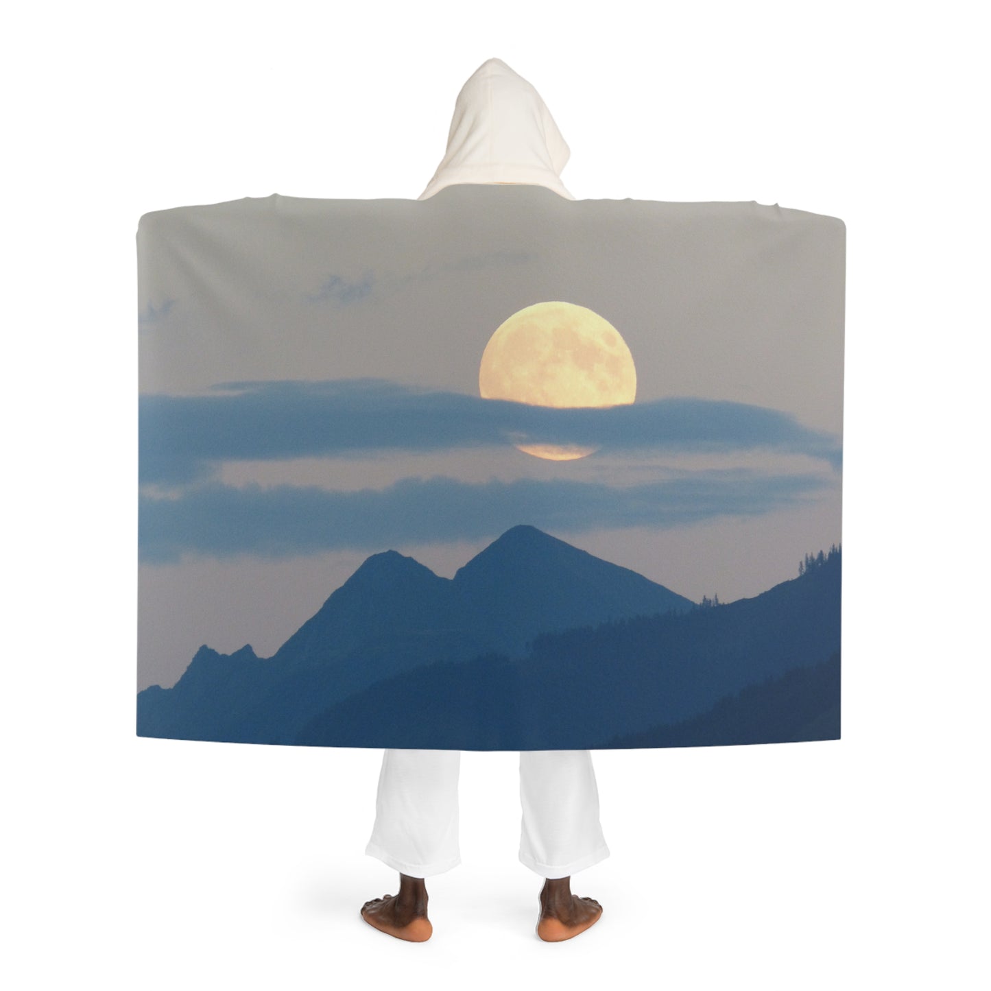 MOND ROMANTISCH BERGE • Kapuzen Kuscheldecke Beige Creme • Wohndecke Sherpa 130cm x 180cm
