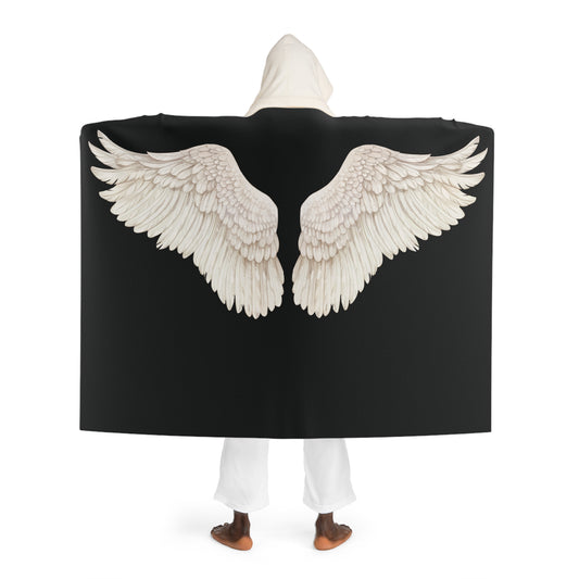 ENGELSFLÜGEL Federn • Kapuzen Kuscheldecke Schwarz • Wohndecke Sherpa 130cm x 180cm