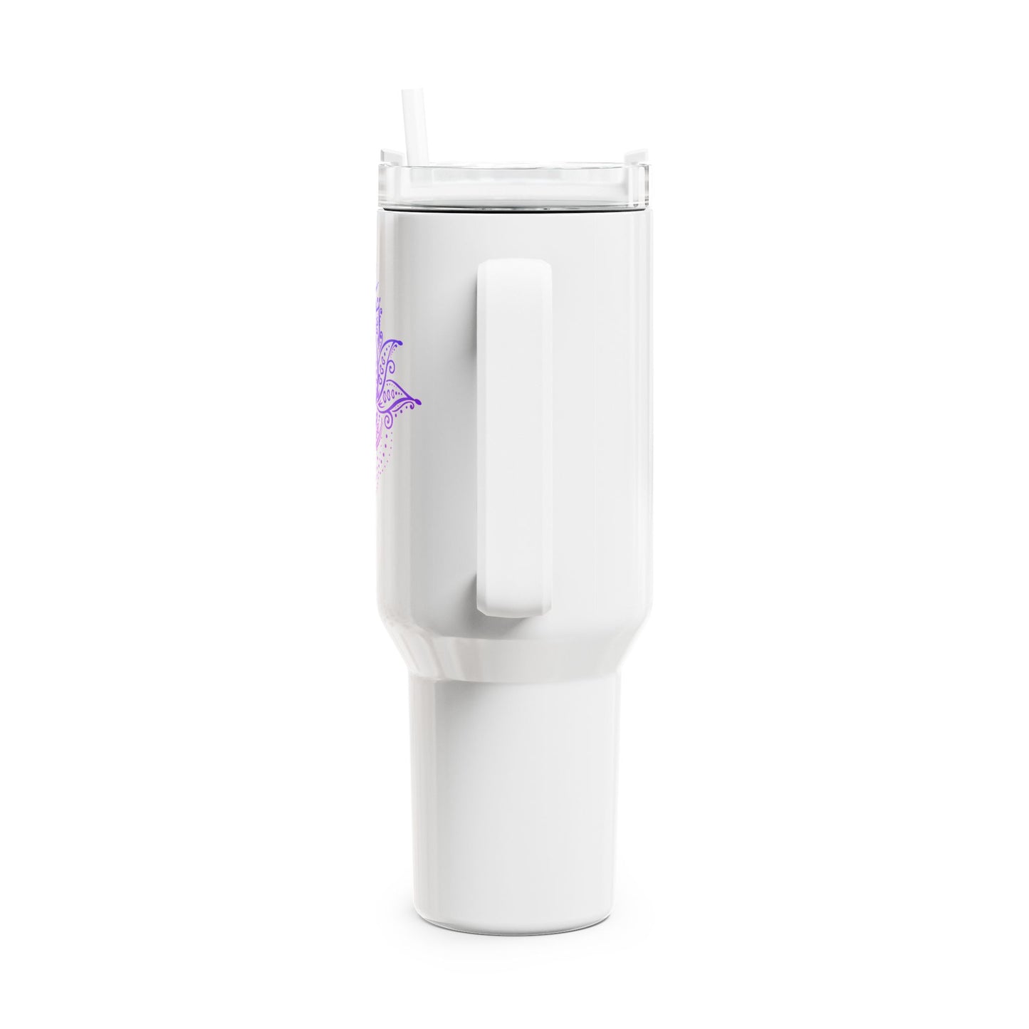 LOTUSBLÜTE LILA KUNSTDRUCK ÄSTHETISCH • Tumbler mit Henkel & Strohhalm • XXL Reisebecher 1,2L - YOGA SANTA