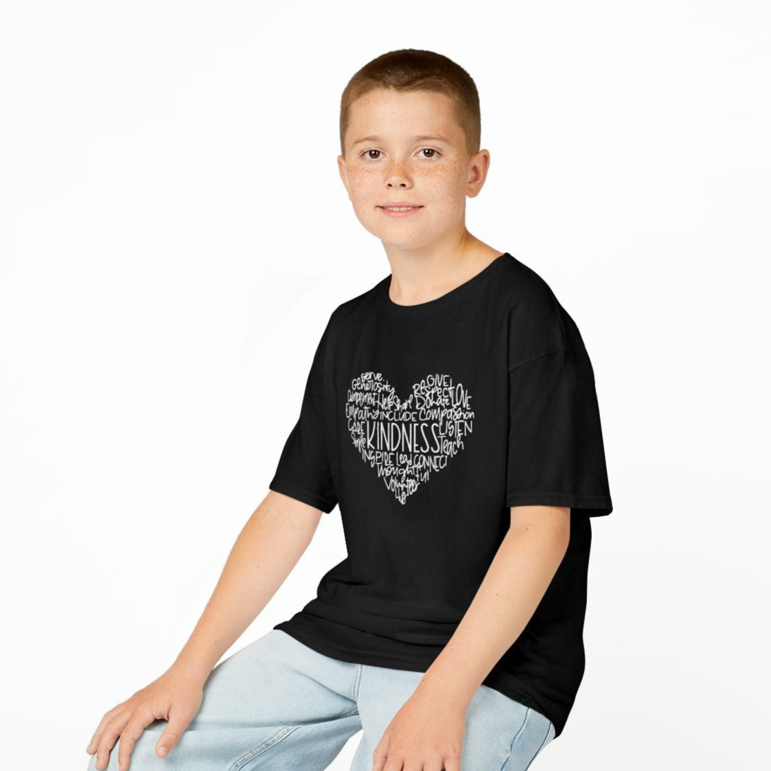 KINDNESS HERZ • LIEBESBOTSCHAFT LIEBESNACHRICHT SPRUCH HERZCHEN PRINT • Oversize Kinder T-Shirt Mädchen Jungen • BIO Baumwolle 🌿