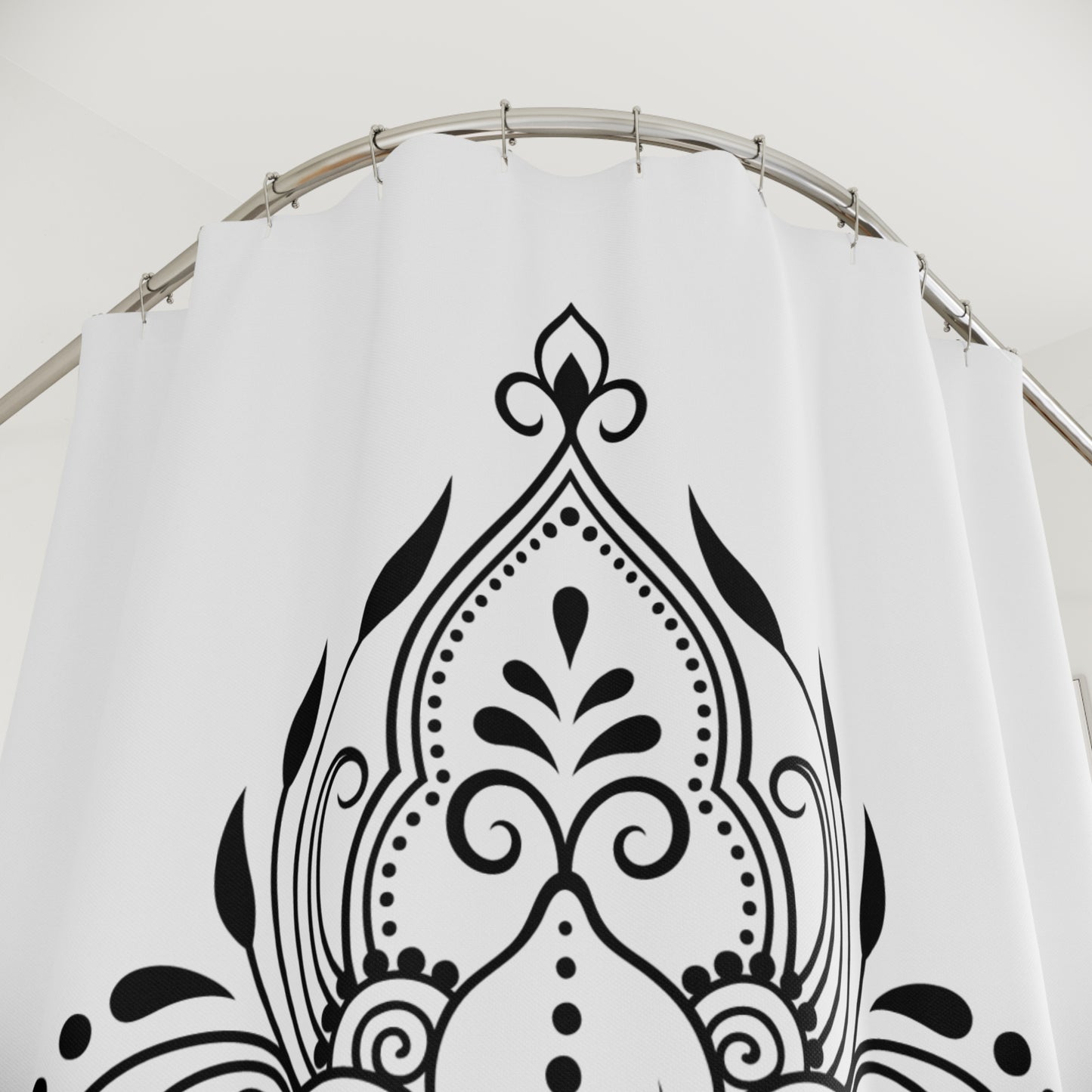 BLUMENT ORNAMENT FLORAL • Hochwertiger, Schöner Duschvorhang 180x200 cm Weiss