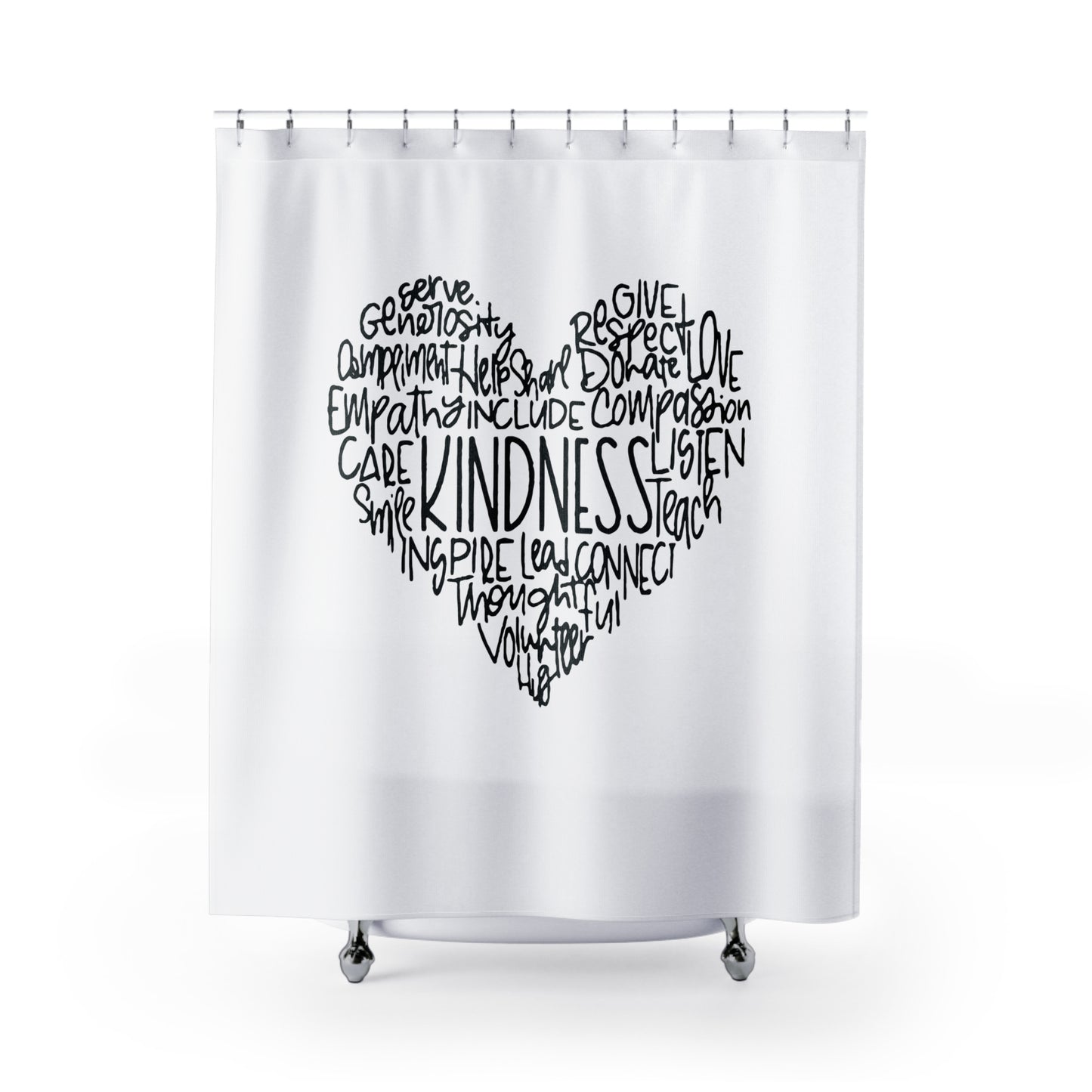 KINDNESS • Liebesbeweis Geschenk, LOVE Liebesbotschaft • Duschvorhang 180x200 cm Weiss