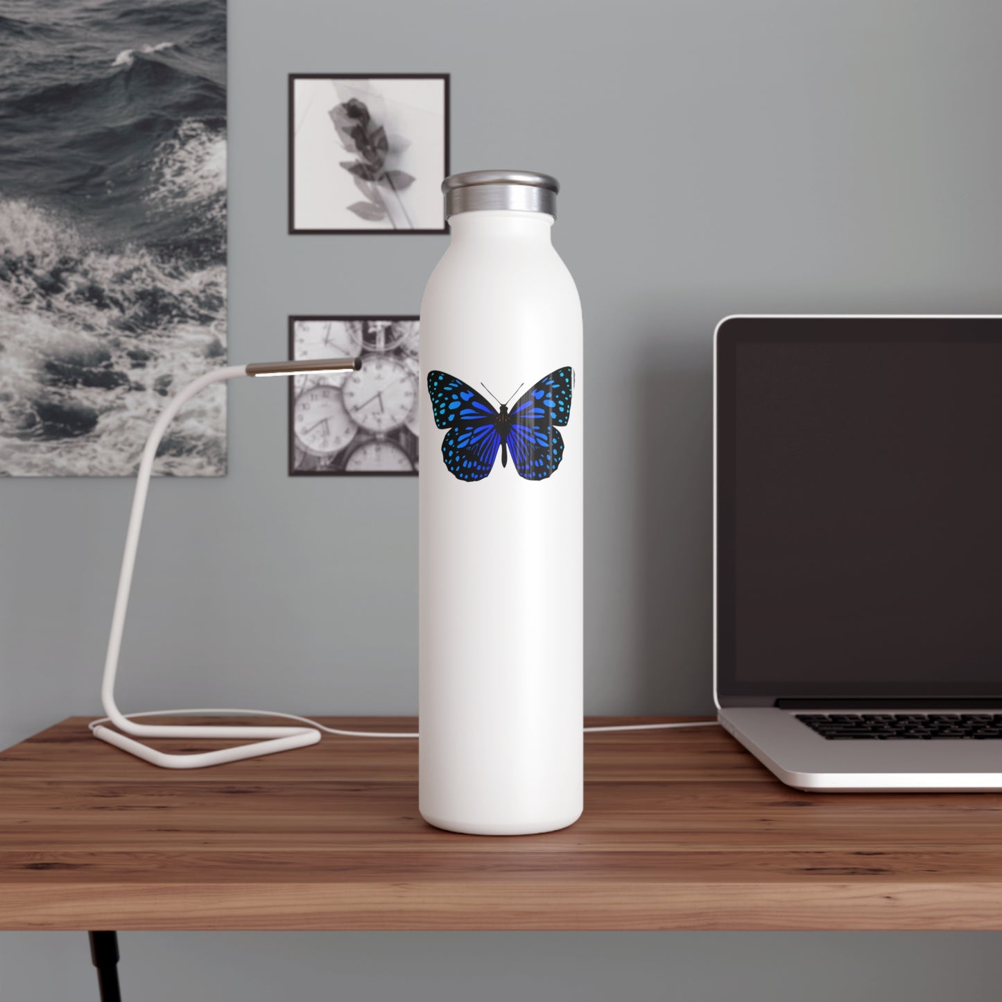 SCHMETTERLING BLAUER FALTER TIERMOTIV CLIPART • Edelstahl Thermosflasche SLIM • 600 ml