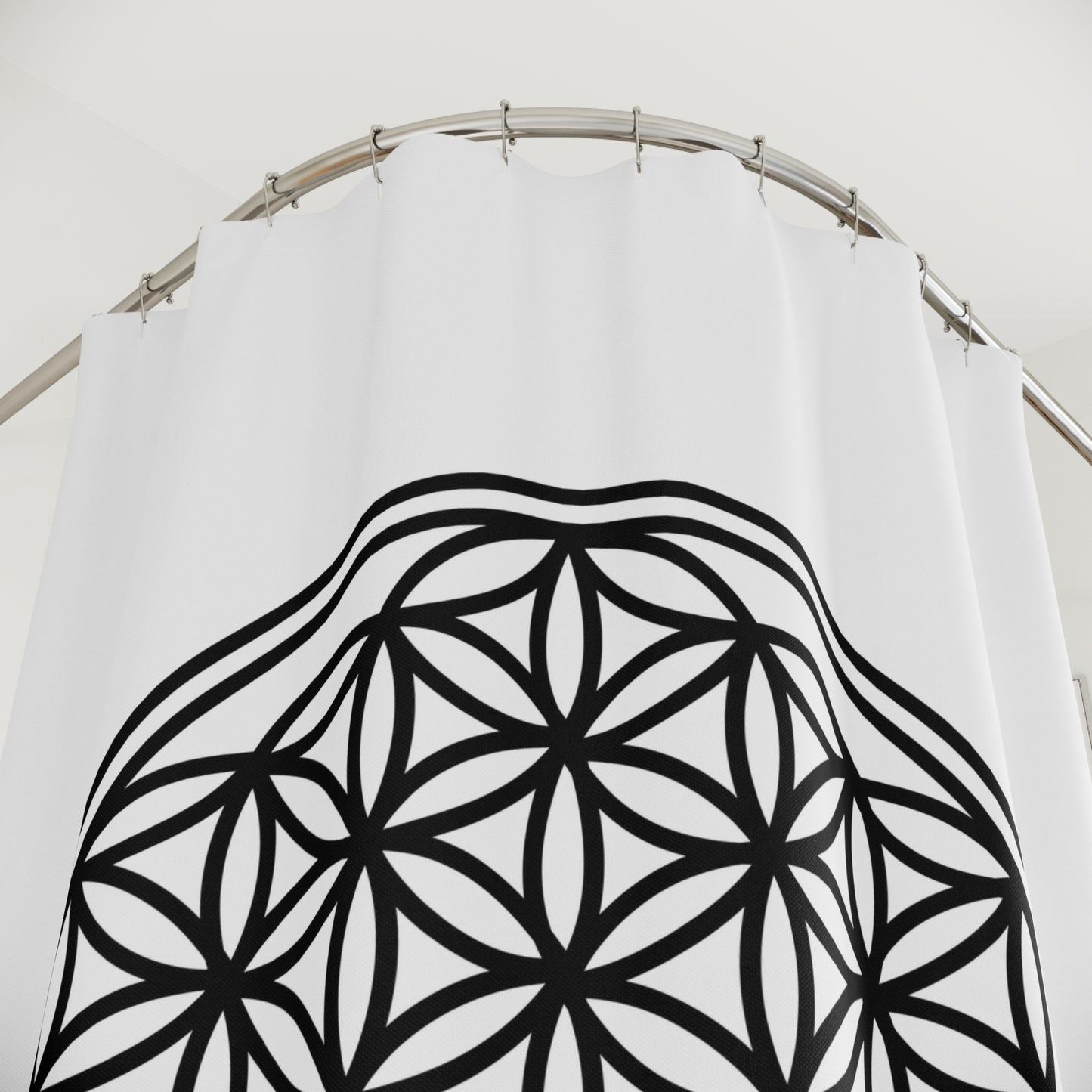 BLUME DES LEBENS • Hochwertiger, Schöner Duschvorhang 180x200 cm Schwarz Weiss