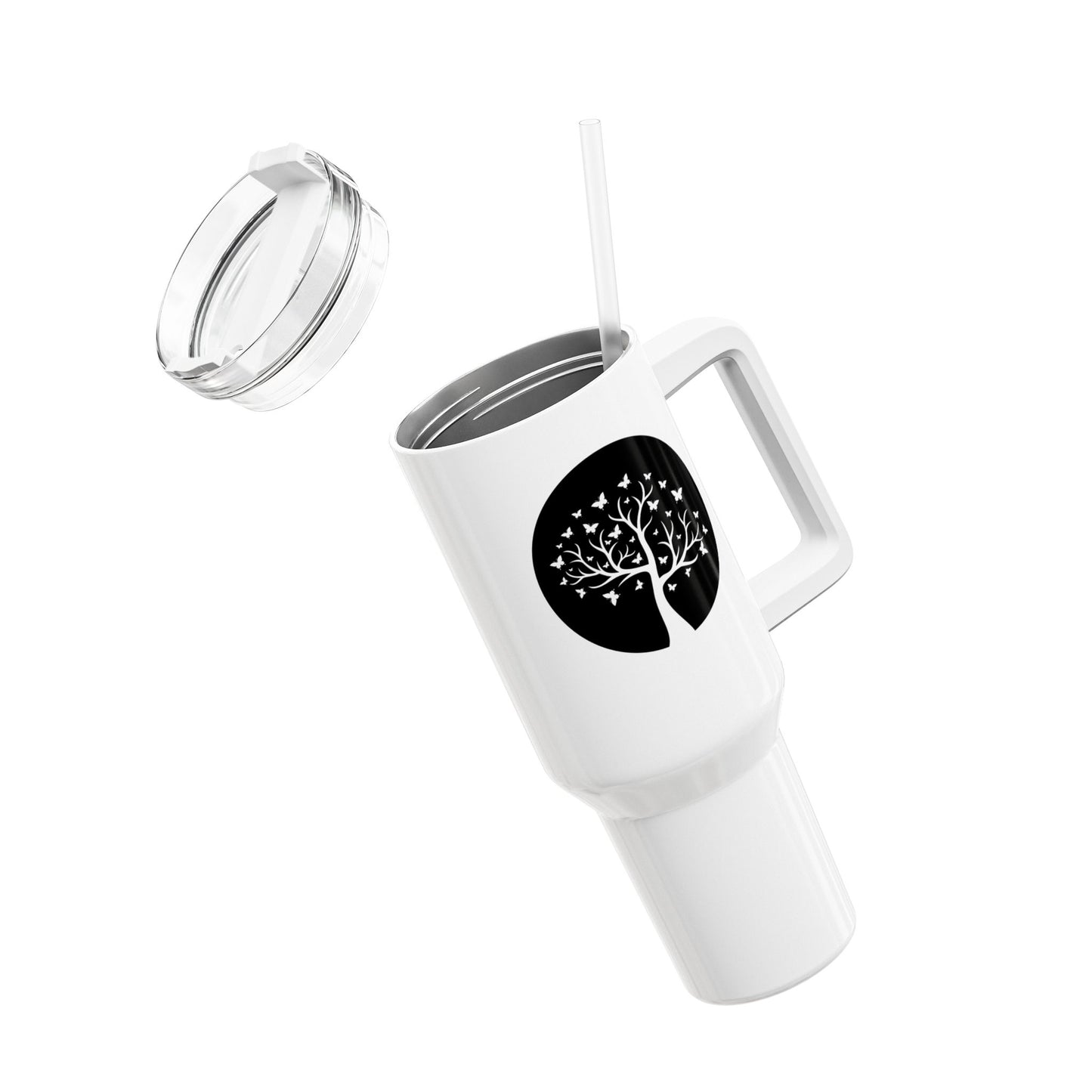 SCHMETTERLINGE IM BAUM • Tumbler mit Henkel & Strohhalm • XXL Reisebecher 1,2L