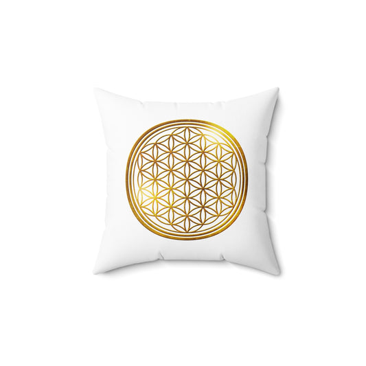 BLUME DES LEBENS - LUXUS GOLDOPTIK • Deko Kissen mit Reißverschluss Quadratisch Weiss - YOGA SANTA