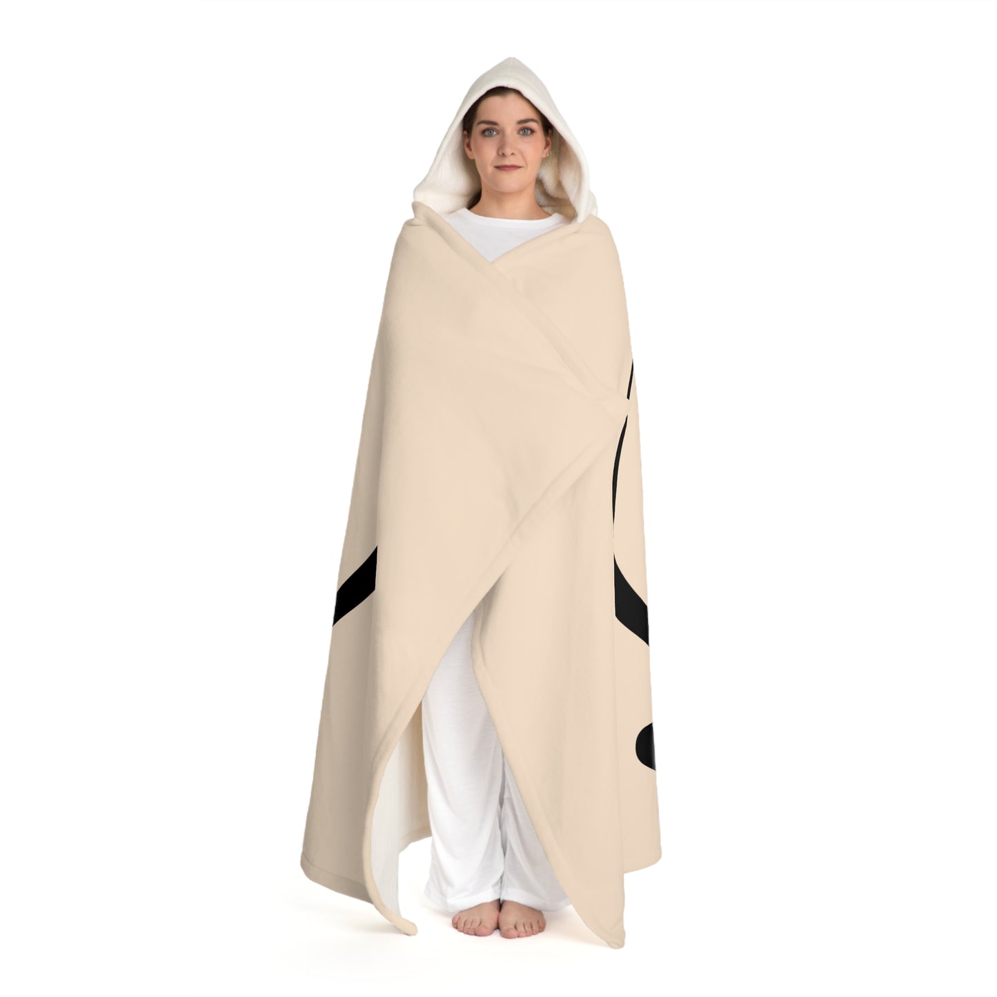 SCHÖNE FRAU MEDITIERT MOND • Kapuzen Kuscheldecke Beige Creme • Wohndecke Sherpa 130cm x 180cm