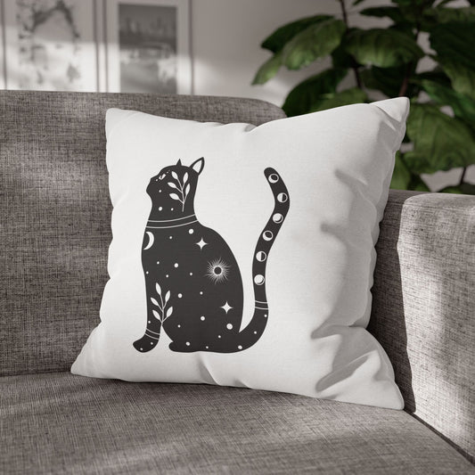 KATZE BLUME SPIRITUELL • Deko Kissenbezug mit Reißverschluss Quadratisch Weiß