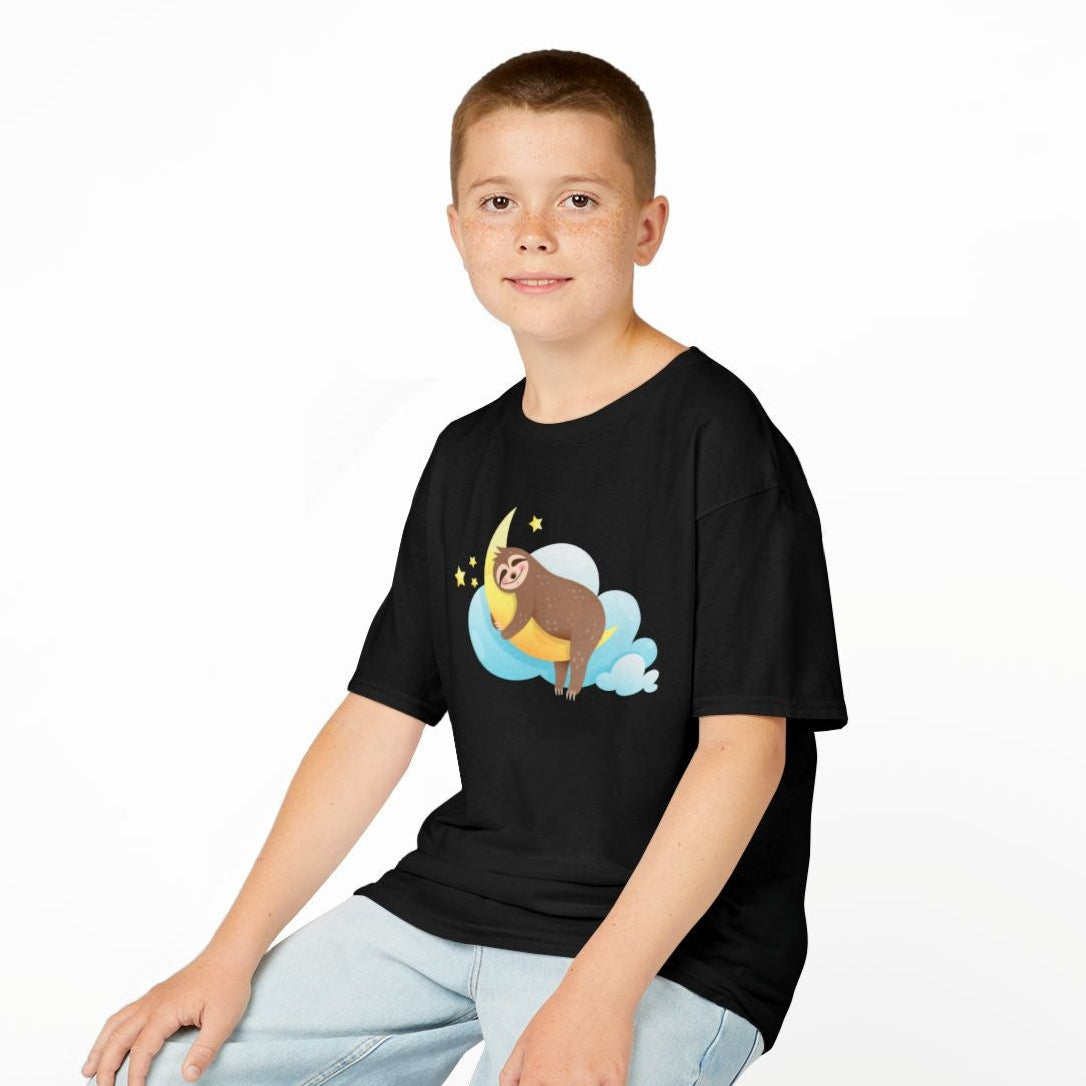 FAULTIER MOND STERNE WOLKE NIEDLICH SÜßE COMIC ZEICHNUNG • Pijama Schlafoberteil Oversize Kinder T-Shirt Mädchen Jungen • BIO Baumwolle 🌿