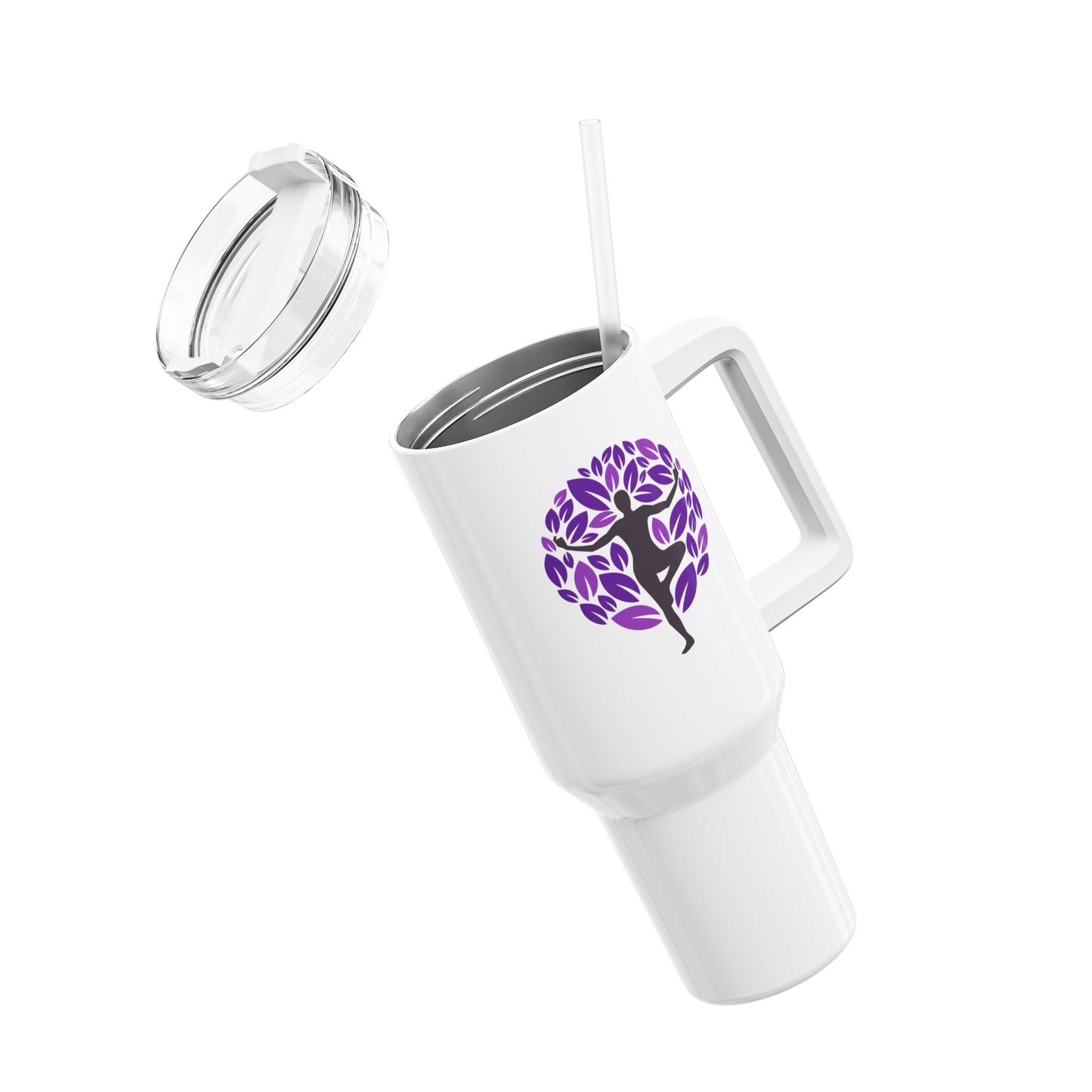 BAUM YOGA POSE LILA BLÄTTER MOND • Tumbler mit Henkel & Strohhalm • XXL Reisebecher 1,2L - YOGA SANTA
