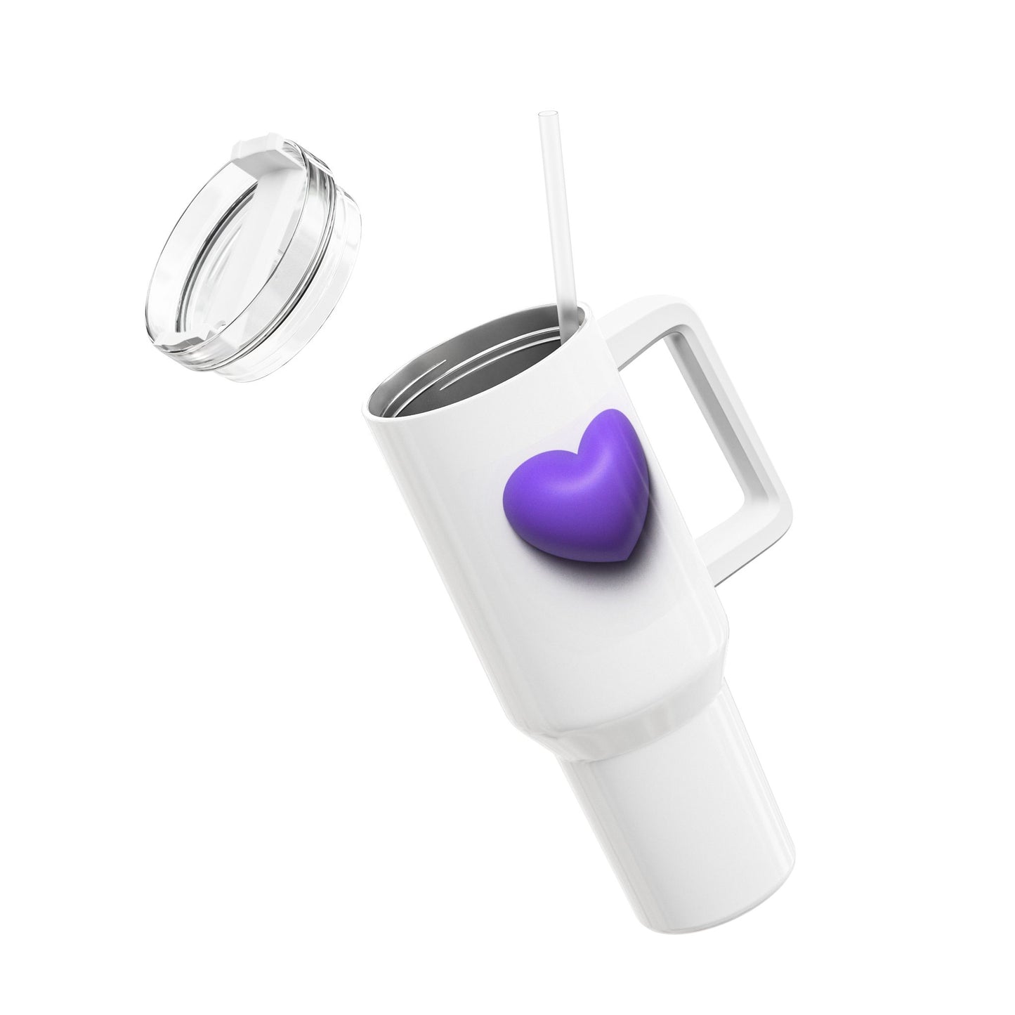HERZ LILA VIOLETT 3D Illusion • Tumbler mit Henkel & Strohhalm • XXL Reisebecher 1,2L
