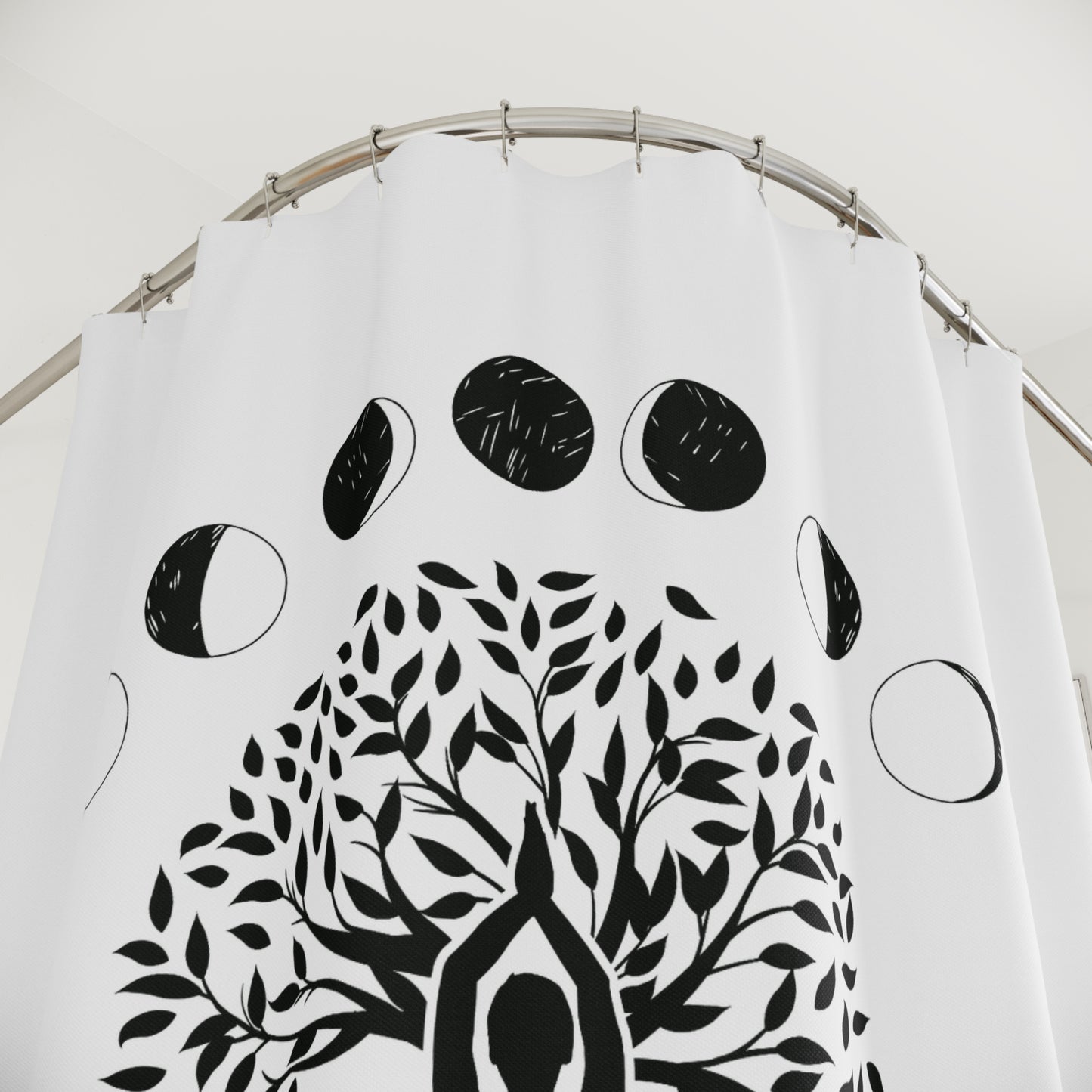 BAUM DES LEBENS MONDPHASEN • Yoga Pose Baum • Duschvorhang 180x200 cm Weiss