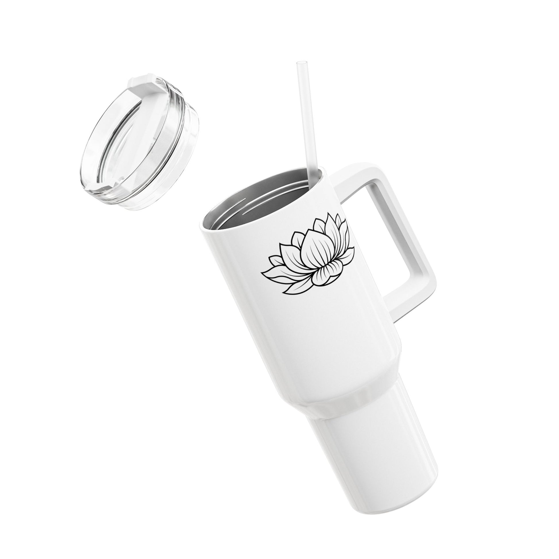 LOTUSBLÜTE MINIMALISTISCHE ZEICHNUNG • Tumbler mit Henkel & Strohhalm • XXL Reisebecher 1,2L - YOGA SANTA