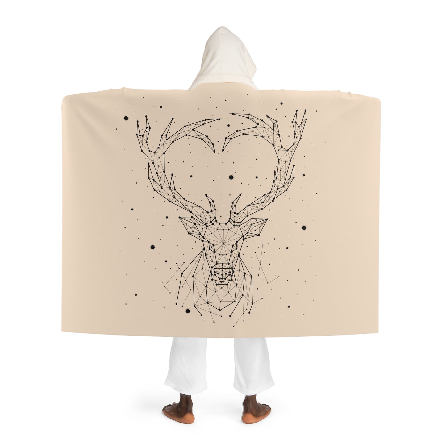 HIRSCH DECKE LANDHAUSSTIL STERNENHIMMEL • Kapuzen Kuscheldecke Beige Creme • Wohndecke Sherpa 130cm x 180cm