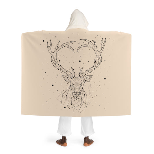 HIRSCH DECKE LANDHAUSSTIL STERNENHIMMEL • Kapuzen Kuscheldecke Beige Creme • Wohndecke Sherpa 130cm x 180cm