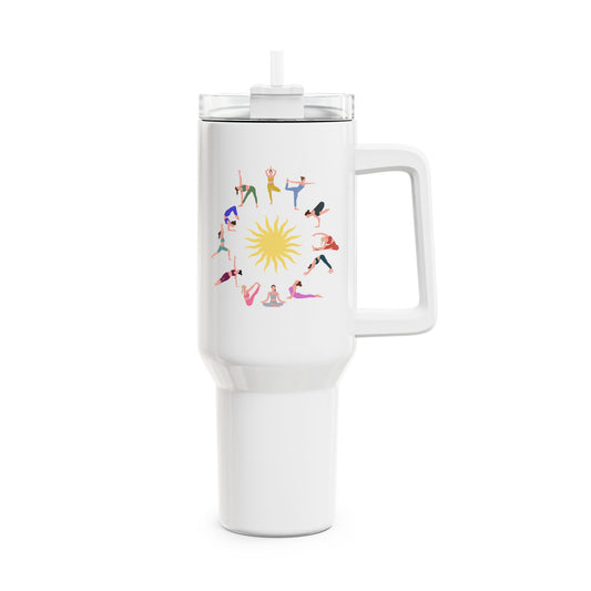 YOGA POSEN ASANAS POSITIONEN • Tumbler mit Henkel & Strohhalm • XXL Reisebecher 1,2L