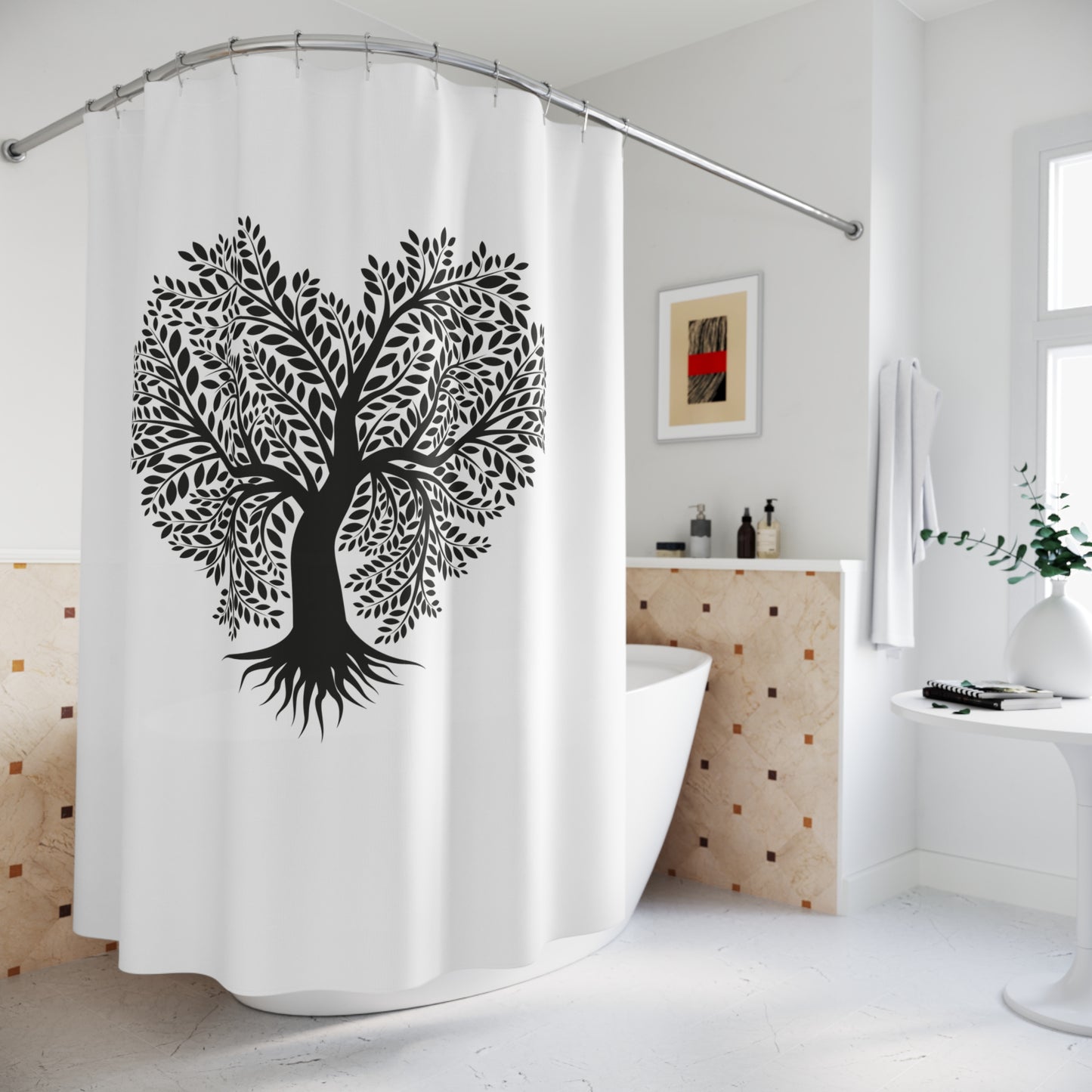 HERZ BAUM NATURLIEBHABER NATURMOTIV • Duschvorhang 180x200 cm Weiss