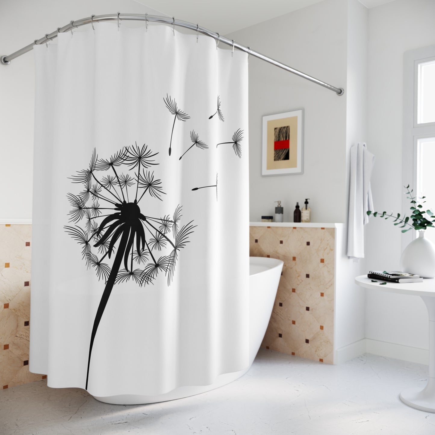 PUSTEBLUME ÄSTHETISCH • Hochwertiger, Schöner Duschvorhang 180x200 cm Weiss
