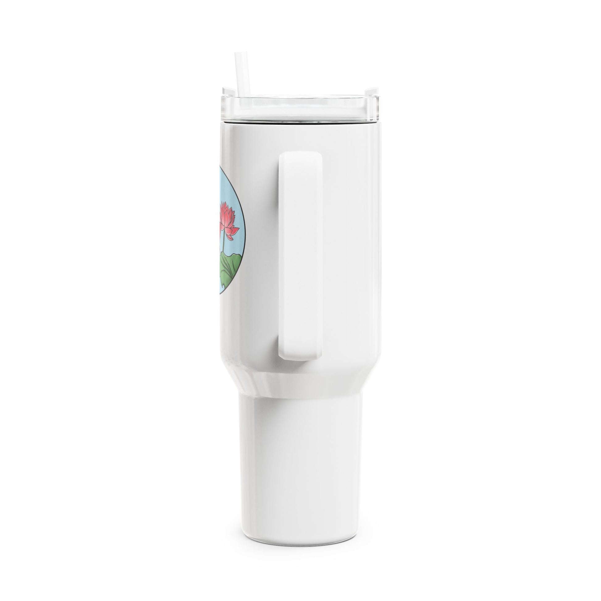 LOTUSBLUMEN ROSA PINK BLUMENMOTIV • Tumbler mit Henkel & Strohhalm • XXL Reisebecher 1,2L - YOGA SANTA