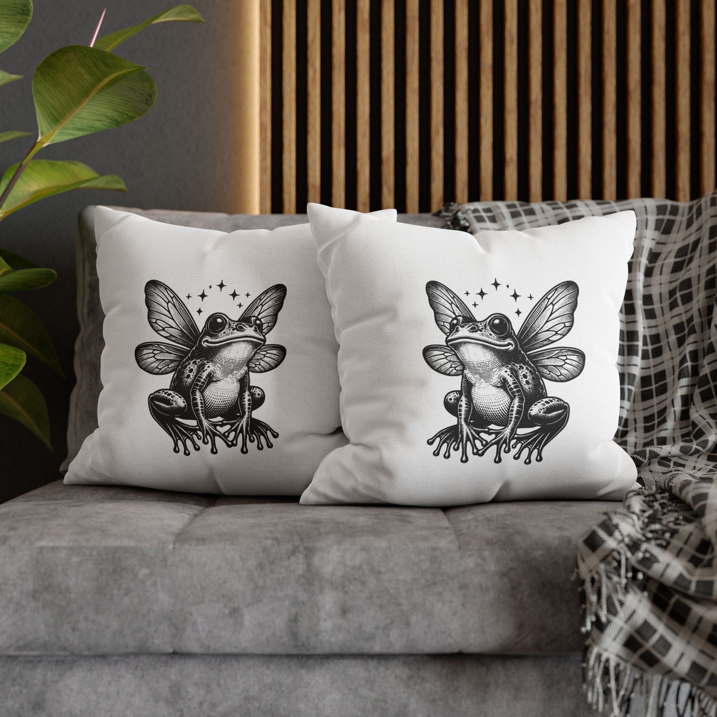 FROSCH LIBELLE VINTAGE • Deko Kissenbezug mit Reißverschluss Quadratisch Weiß