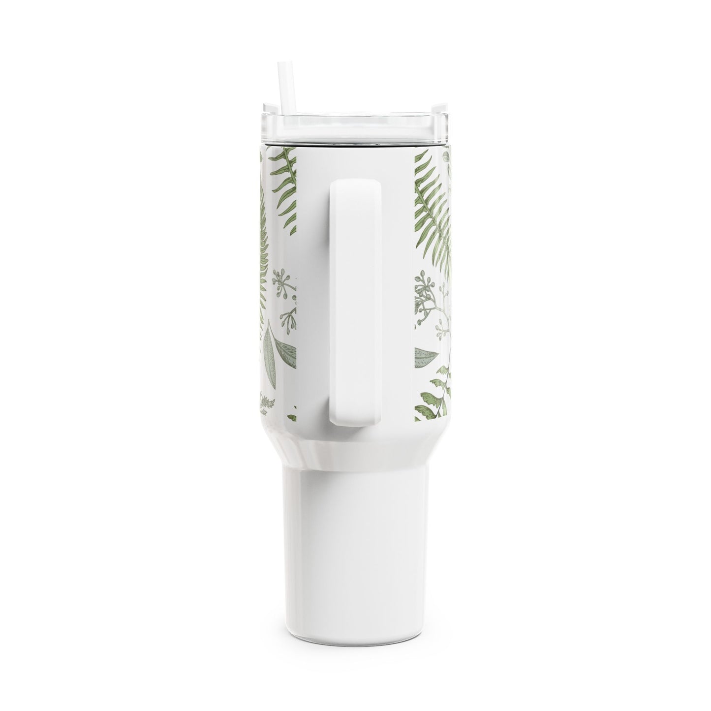 GRÜNE BLÄTTER FARN PFLANZENMOTIV • Tumbler mit Henkel & Strohhalm • XXL Reisebecher 1,2L