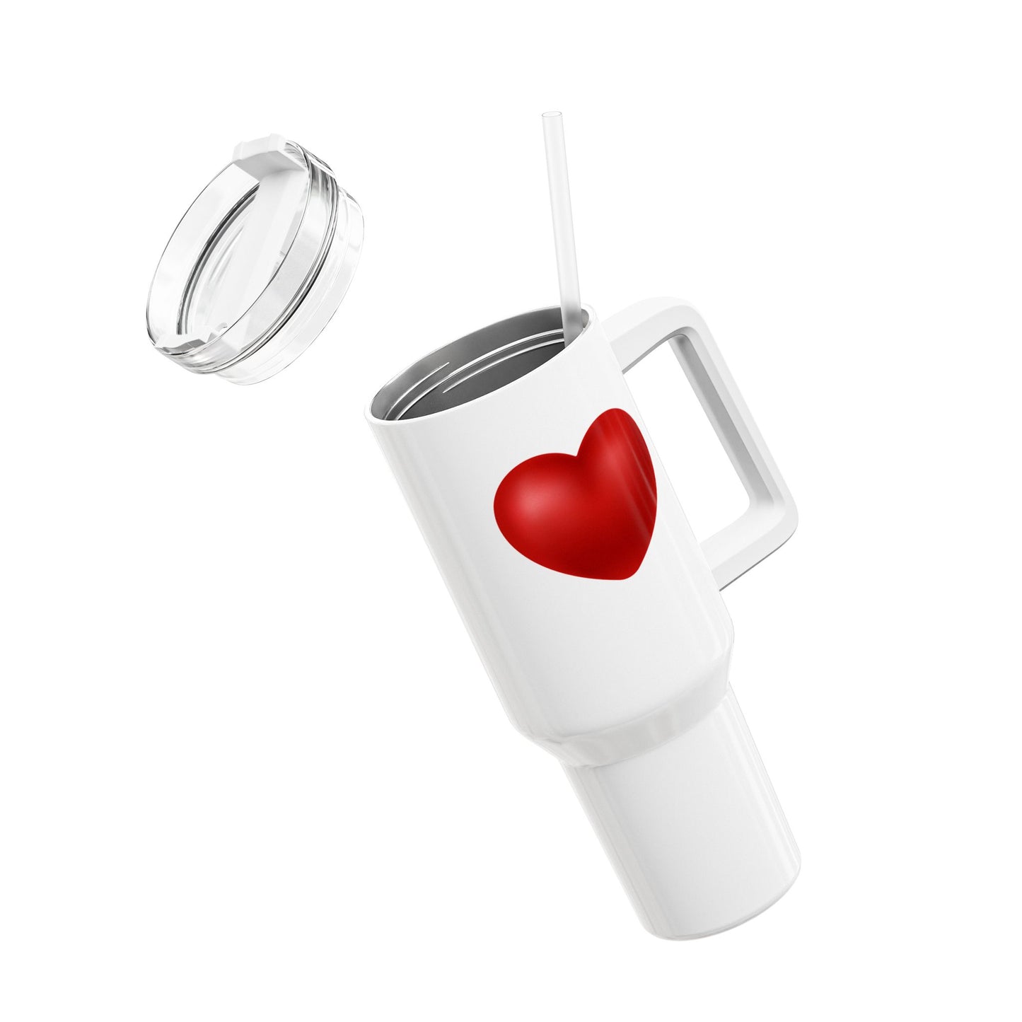 ROTES LIEBESHERZ LIEBESBEWEIS Geschenkidee • Tumbler mit Henkel & Strohhalm • XXL Reisebecher 1,2L