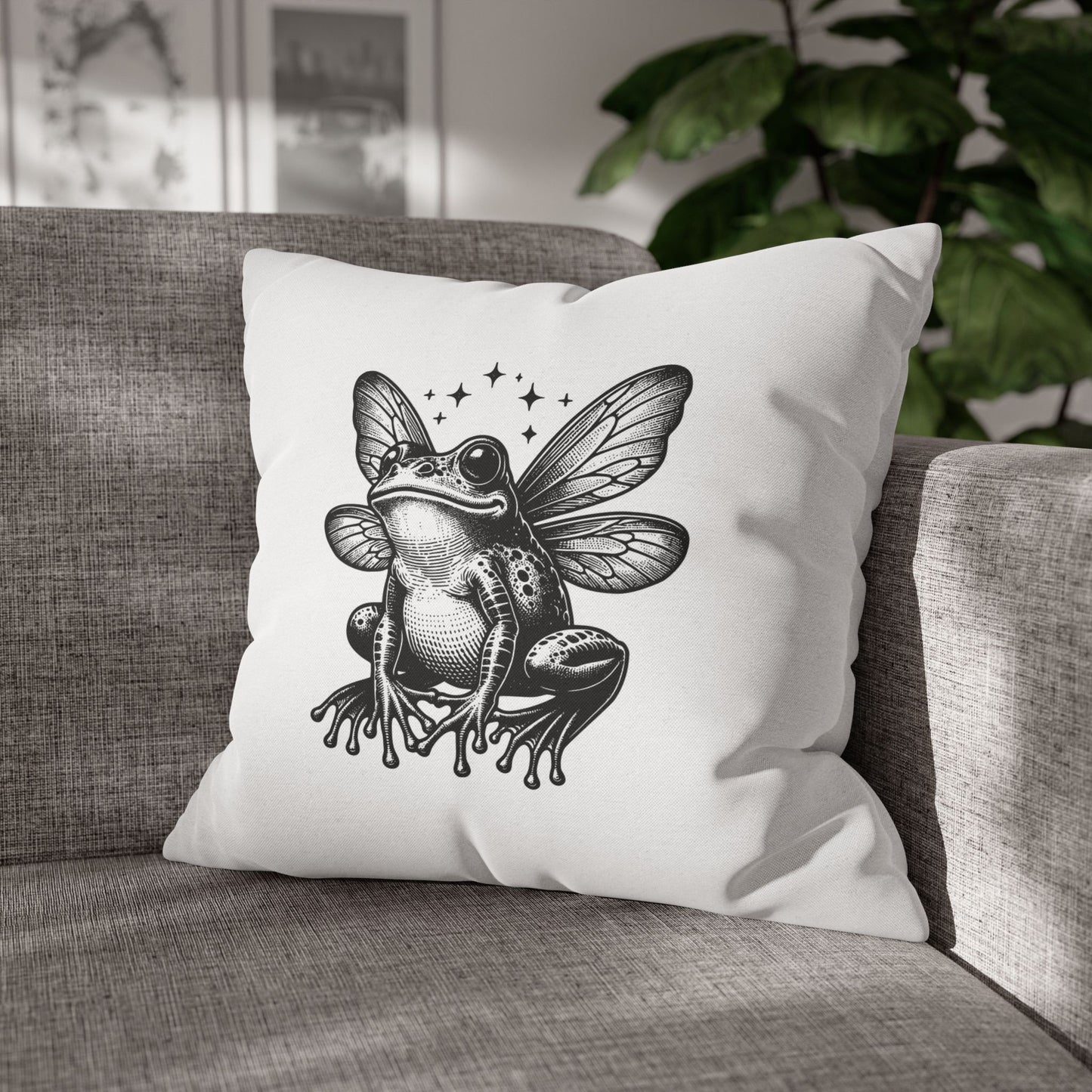 FROSCH LIBELLE VINTAGE • Deko Kissenbezug mit Reißverschluss Quadratisch Weiß