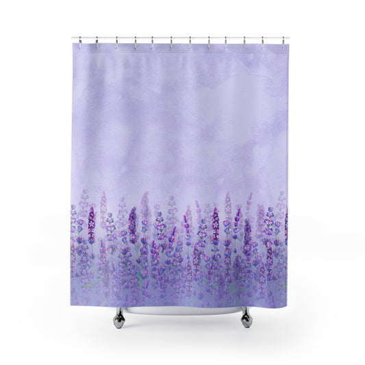 FLIEDER VORHANG VIOLETTE LAVENDELBLUMEN - KUNSTDRUCK • Duschvorhang 180x200 cm Weiss