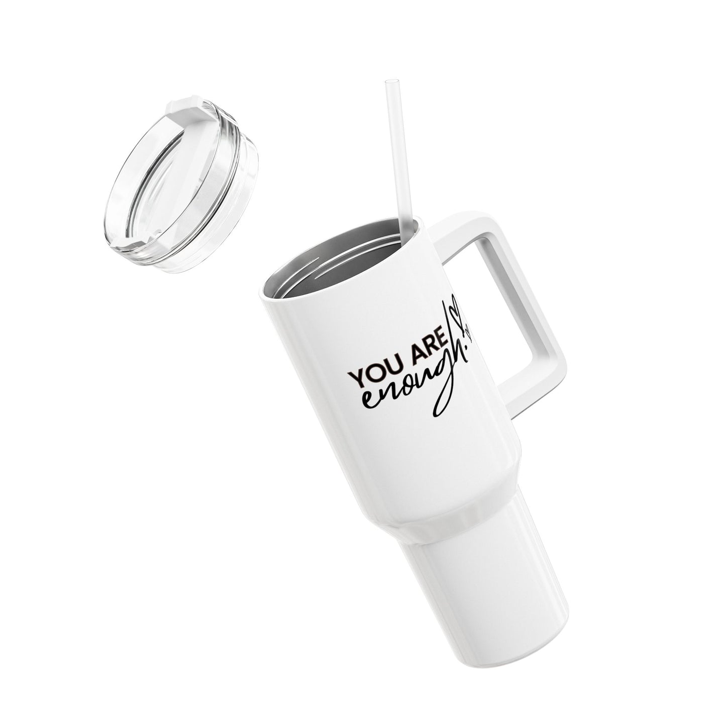 YOU ARE ENOUG - HERZMOTIV • LIEBESBEWEIS LOVE Tumbler mit Henkel & Strohhalm • XXL Reisebecher 1,2L