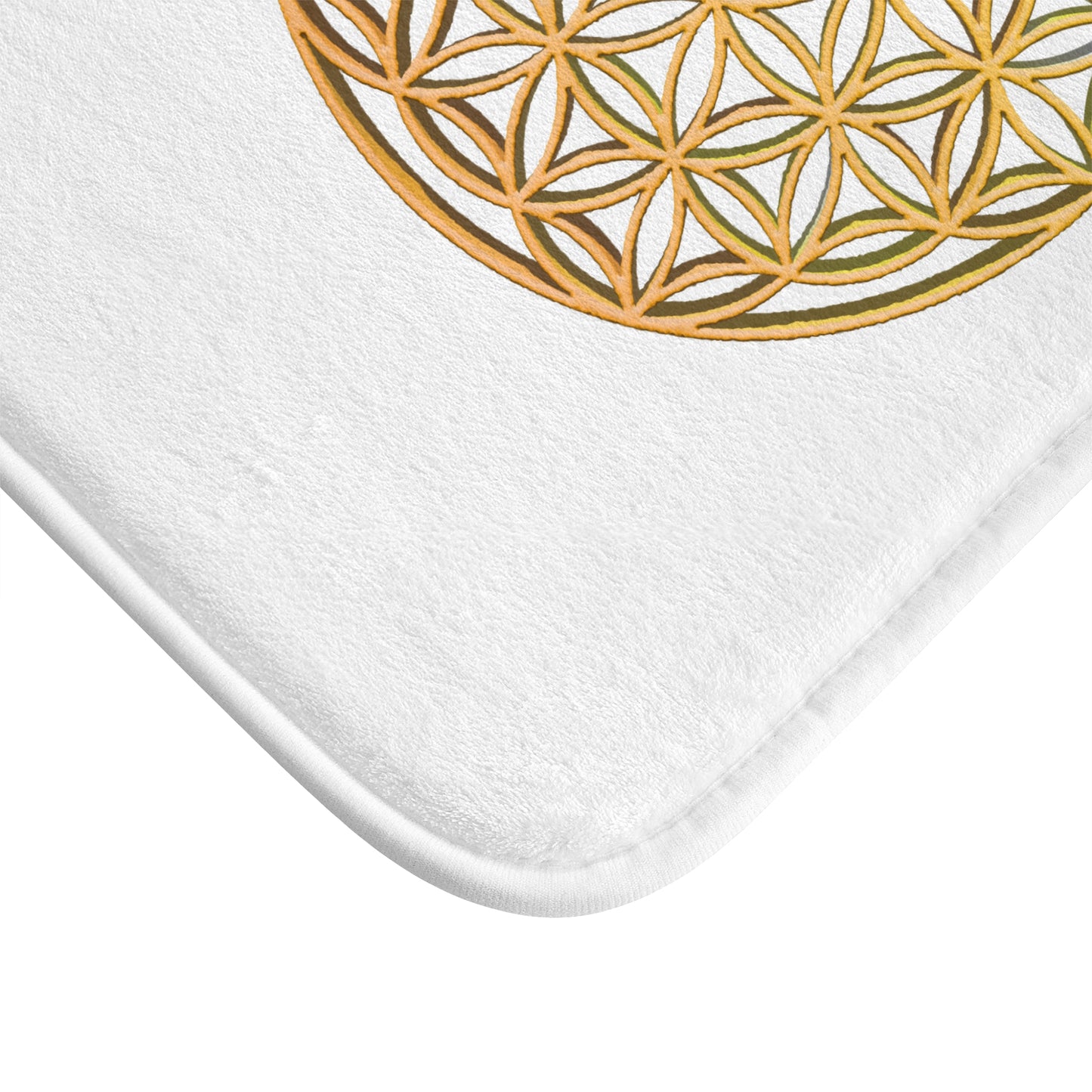 BLUME DES LEBENS GOLDGELB • Badvorleger Weiss / Fussmatte / Badteppich EXTRA Weich • 53 x 86 cm
