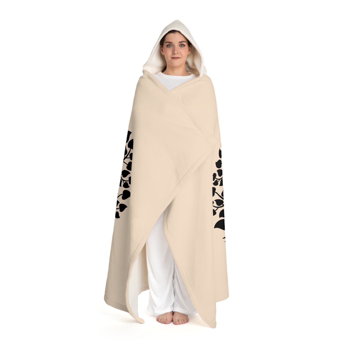 BAUM DES LEBENS MIT BUDDHA • Kapuzen Kuscheldecke Beige Creme • Wohndecke Sherpa 130cm x 180cm
