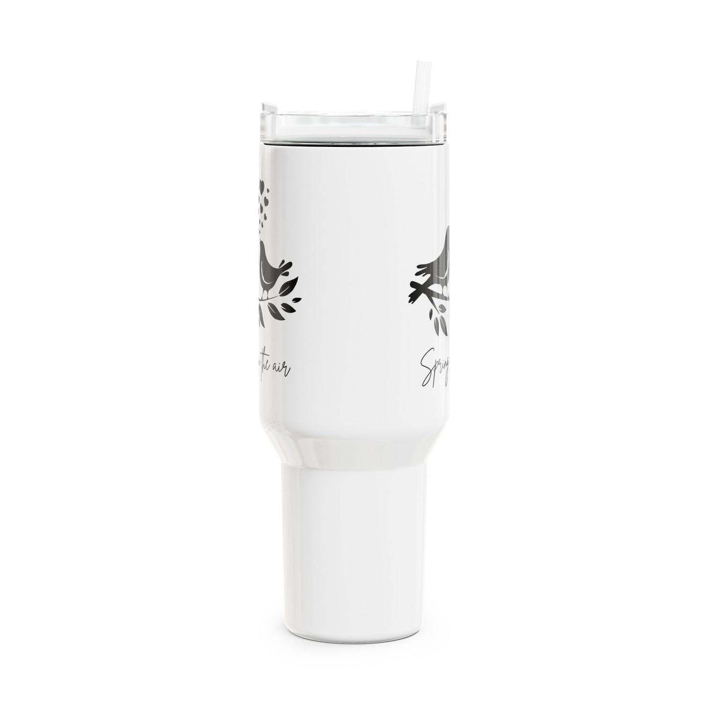 SPRING IS IN THE AIR - VÖGELCHEN VERLIEBT HERZ • Tumbler mit Henkel & Strohhalm • XXL Reisebecher 1,2L
