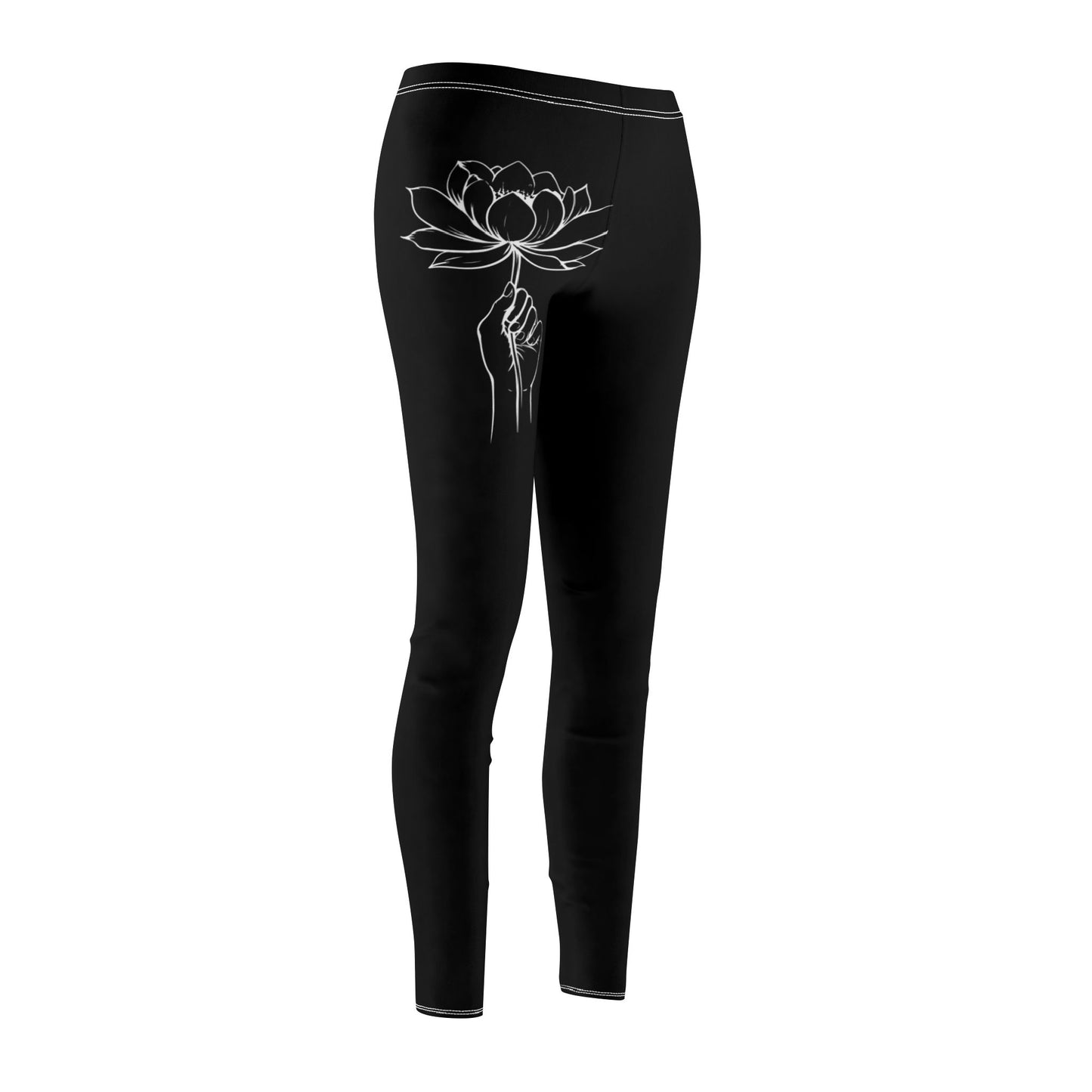 HAND MIT LOTUSBLÜTE LOTUSBLUMEN Zeichnung Blumenprint Blumenmotiv • Damen Leggins Schwarz • Beste Leggings für Sport & Freizeit