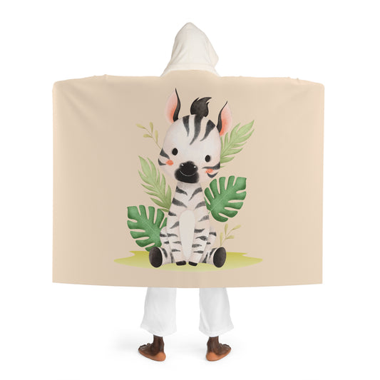 ZEBRA NIEDLICH TIERCOMIC • Kapuzen Kuscheldecke Beige Creme • Wohndecke Sherpa 130cm x 180cm