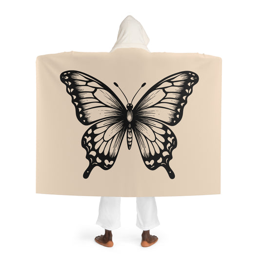 SCHMETTERLING BOHO STYLE • Kapuzen Kuscheldecke Beige Creme • Wohndecke Sherpa 130cm x 180cm