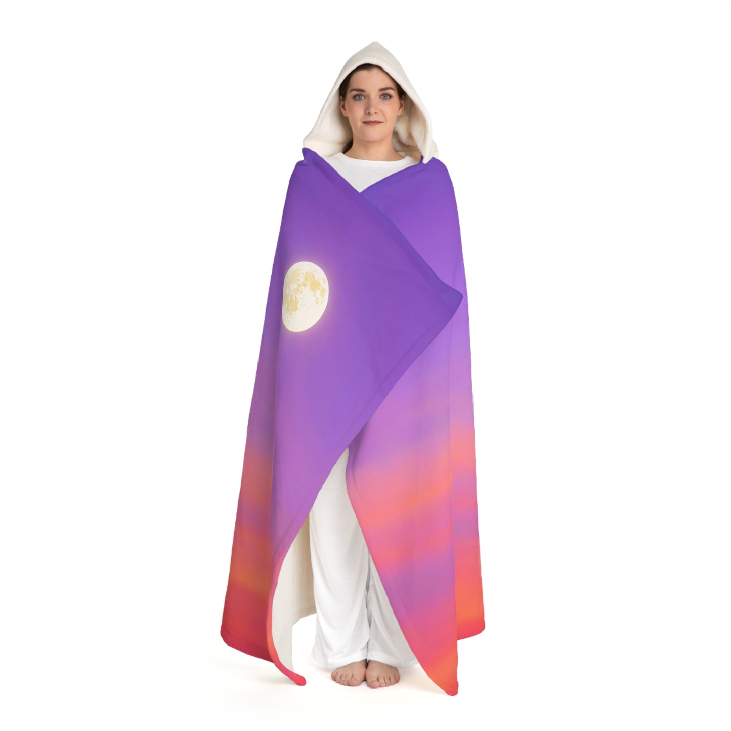 MOND LILA Himmel Violett Orangene Wolken • Kapuzen Kuscheldecke • Wohndecke Sherpa 130cm x 180cm