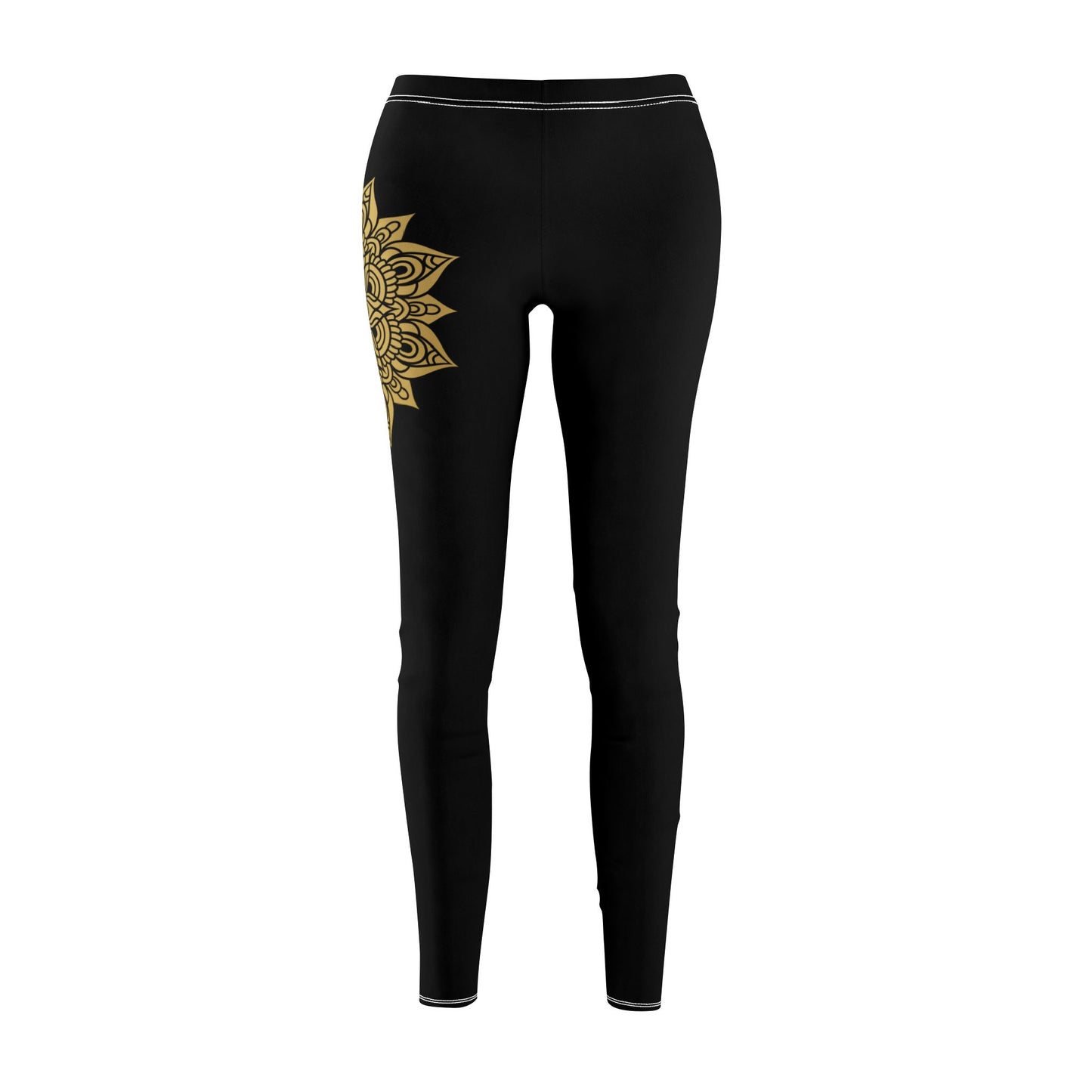 MANDALA BLUME GOLDGELB - Boho Style - Hippie Schwarze Damen Leggins • Beste Leggings für Sport & Alltag