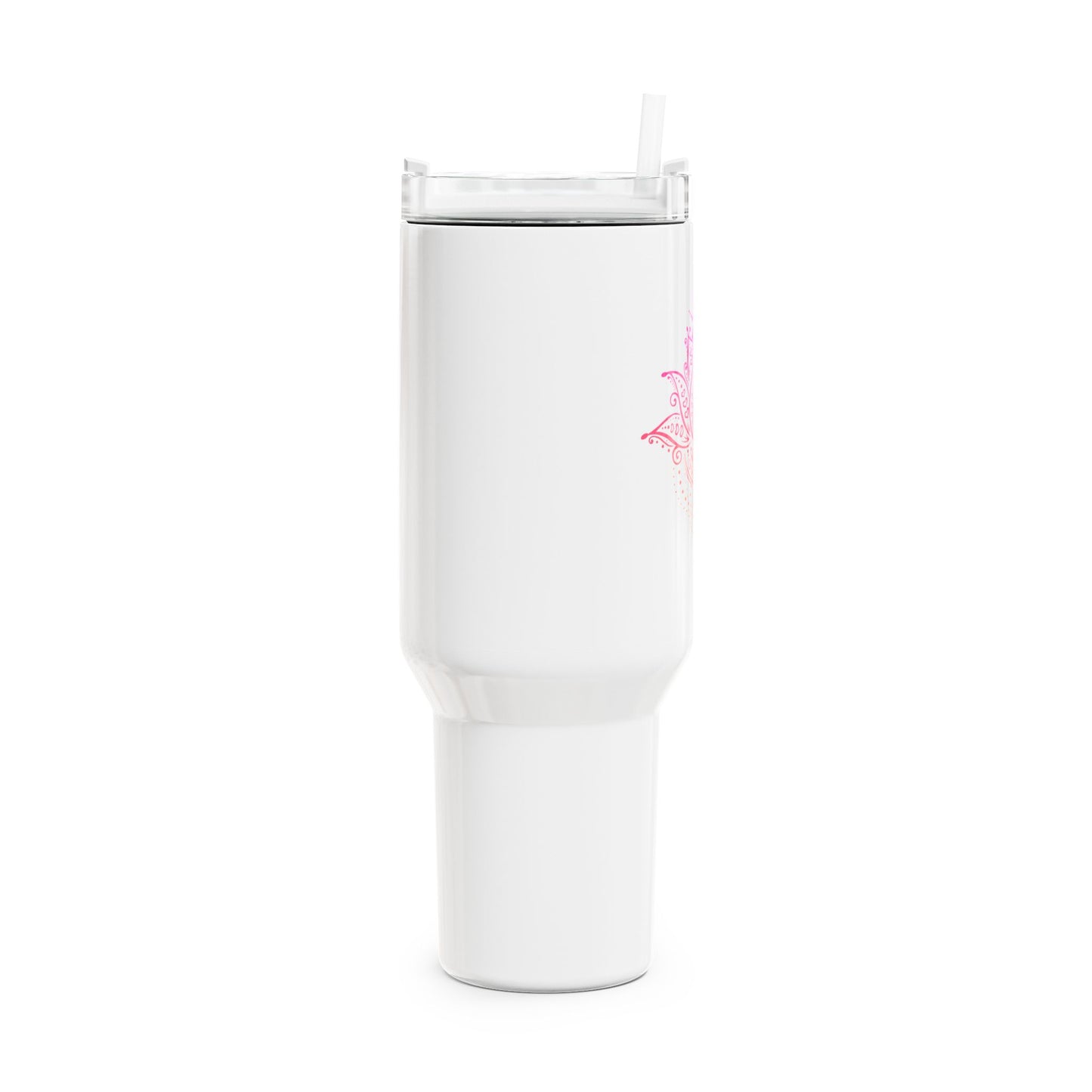 LOTUSBLUME PINK HANDGEZEICHNET KUNSTDRUCK • Tumbler mit Henkel & Strohhalm • XXL Reisebecher 1,2L - YOGA SANTA